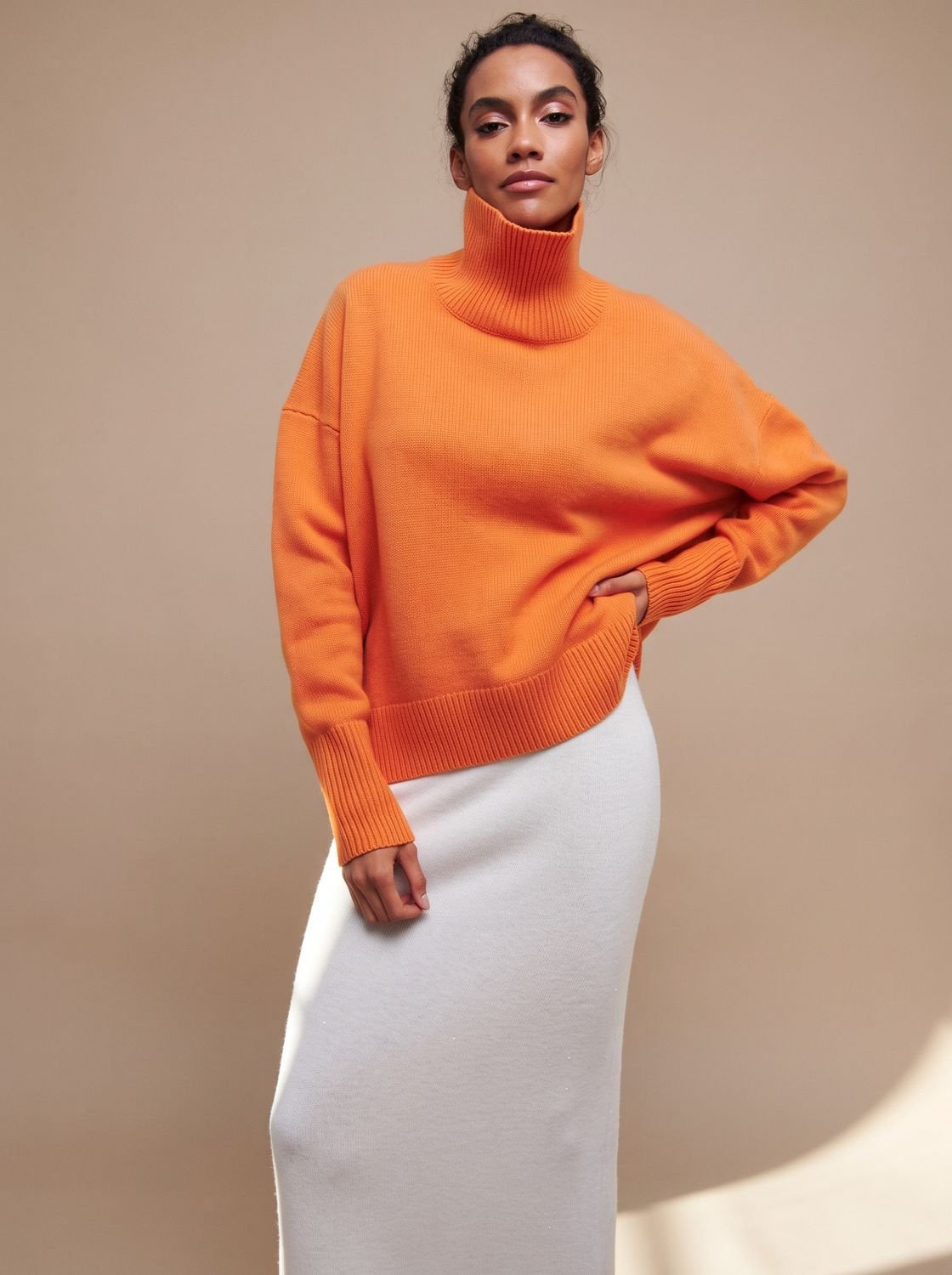 Rollkragenpullover Damen in lockerem Oversize-Schnitt für den Winter