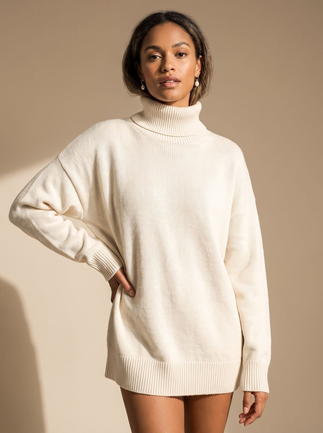 Rollkragenpullover Damen in lockerem Oversize-Schnitt für den Winter