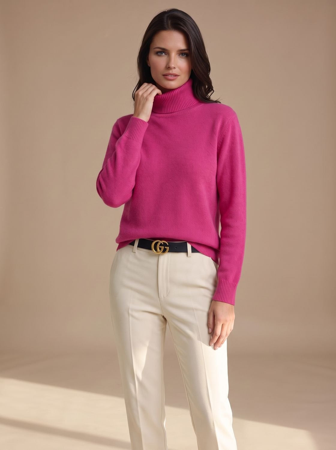 Rollkragenpullover Damen mit weitem Schnitt, hüftlang für Herbst und Winter