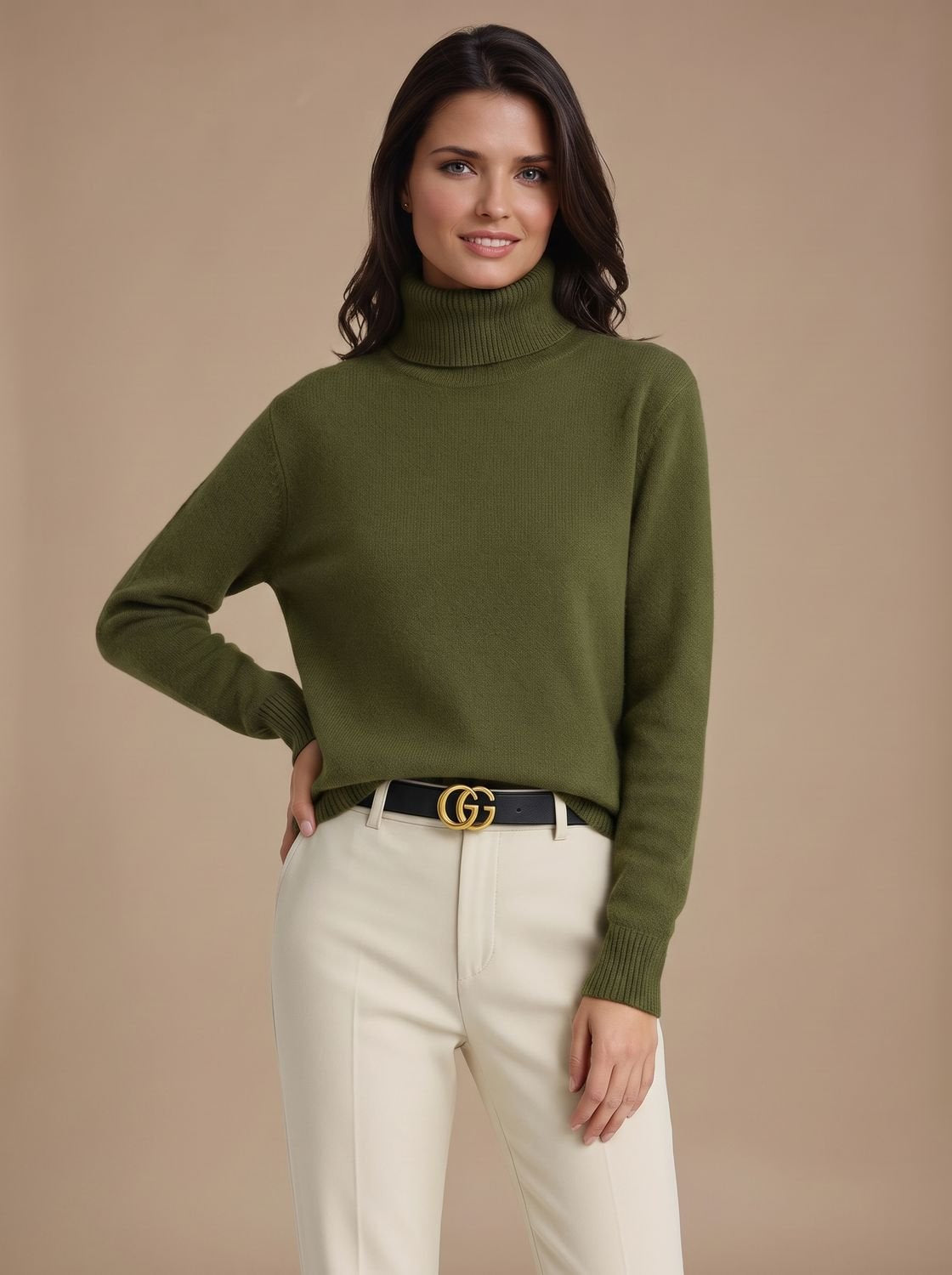 Rollkragenpullover Damen mit weitem Schnitt, hüftlang für Herbst und Winter