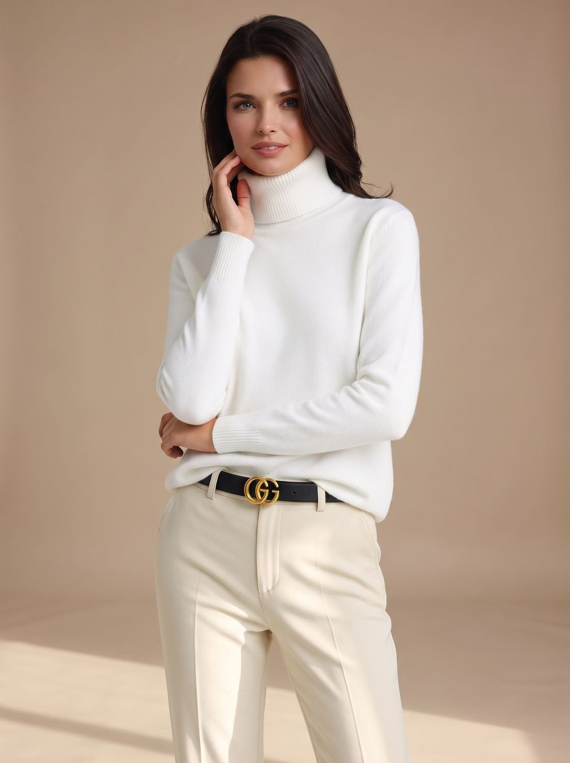 Rollkragenpullover Damen mit weitem Schnitt, hüftlang für Herbst und Winter