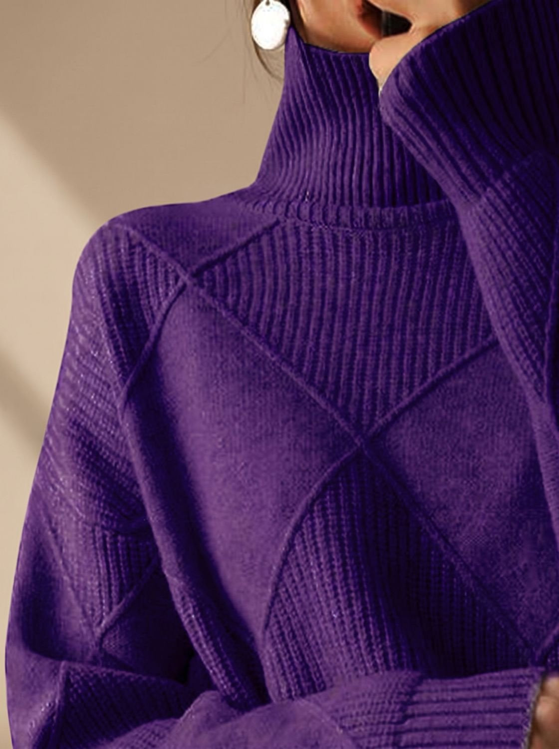 Rollkragenpullover Damen Oversize mit geometrischem Strickmuster
