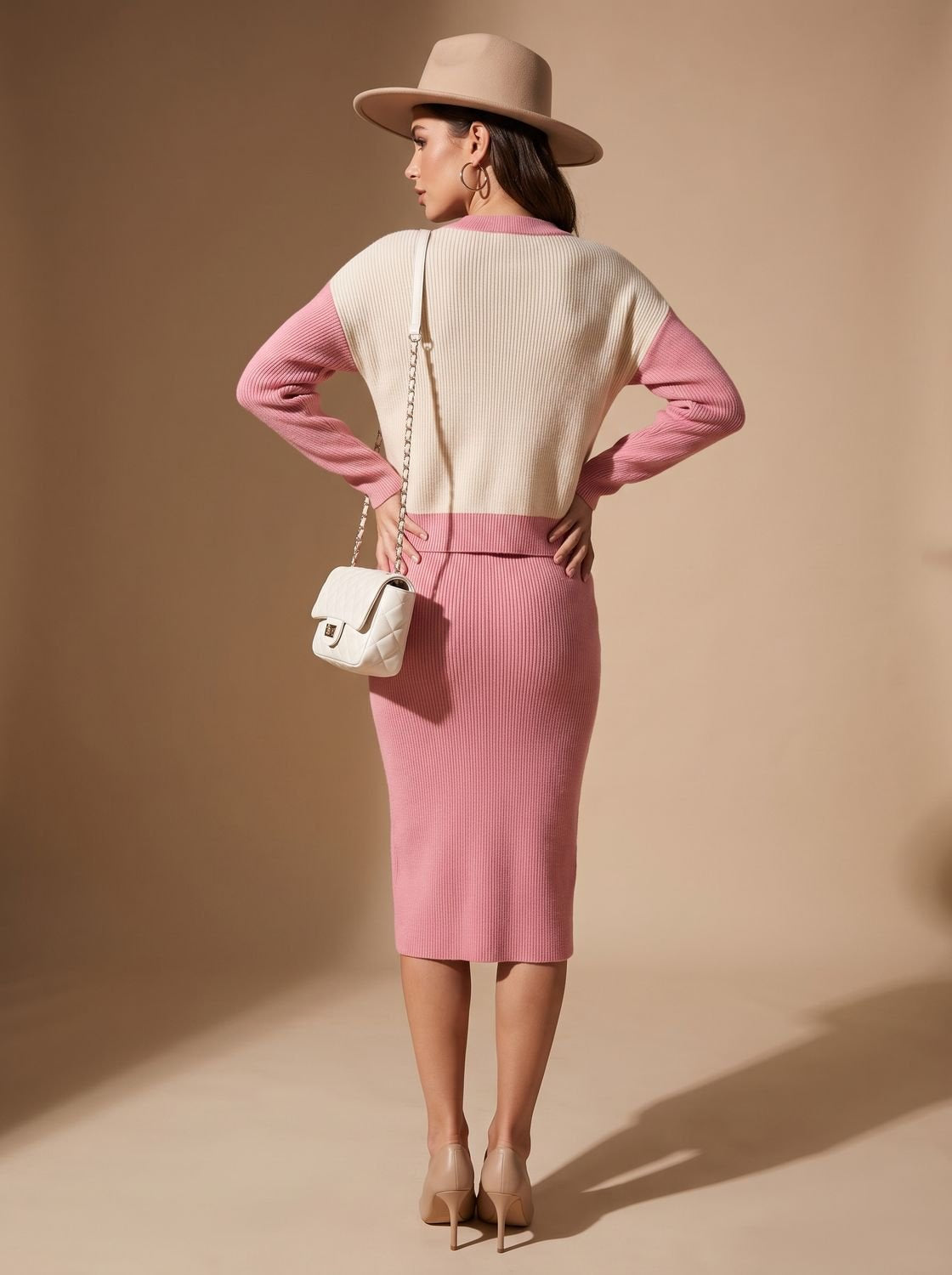Rollkragenpullover Set Damen mit geschlitztem Midi-Strickrock