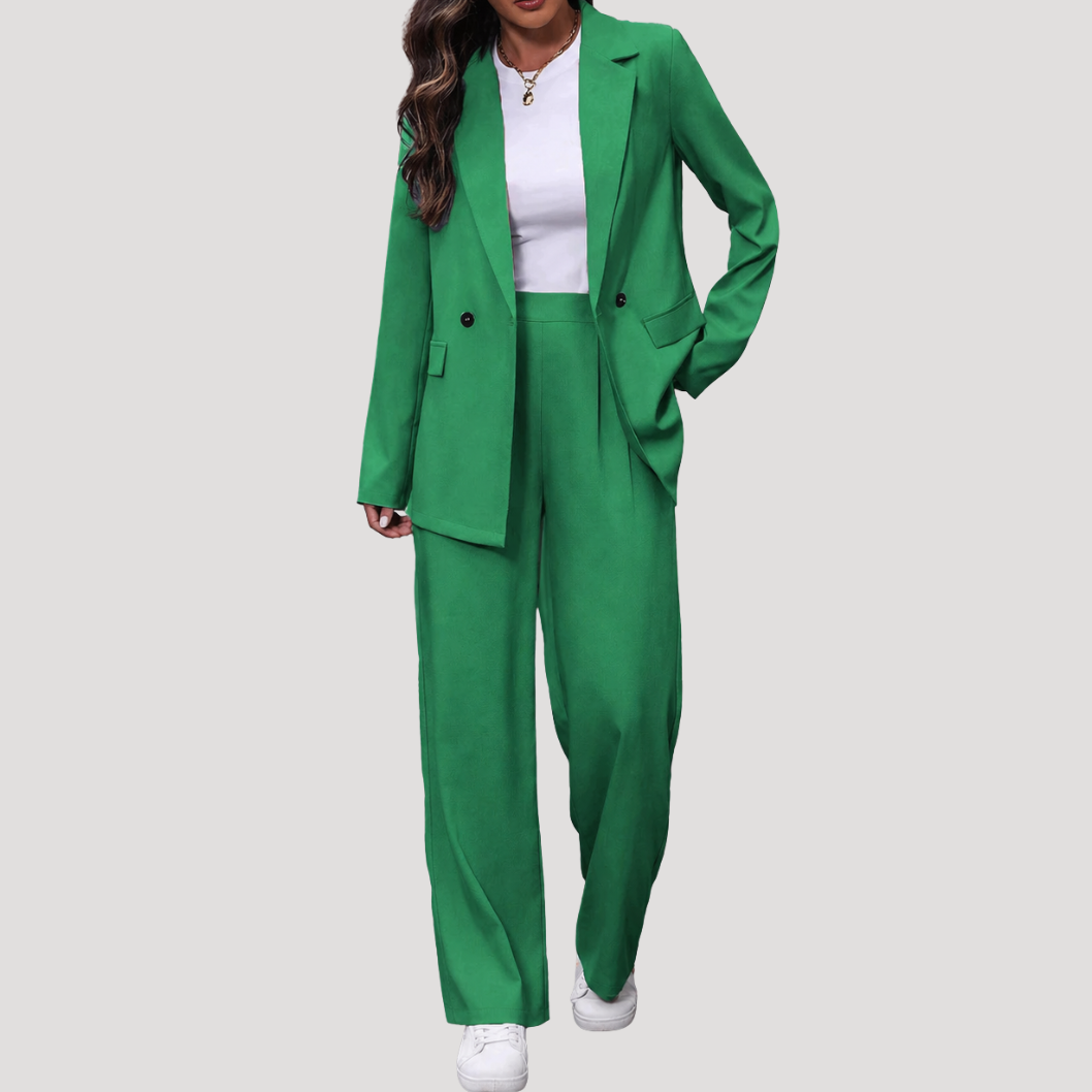 Hosenanzug Damen Zweireihig Tailliert mit Wide Leg Hose