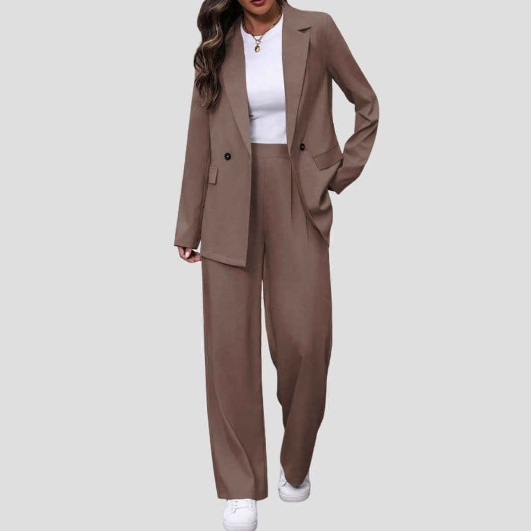 Hosenanzug Damen Zweireihig Tailliert mit Wide Leg Hose