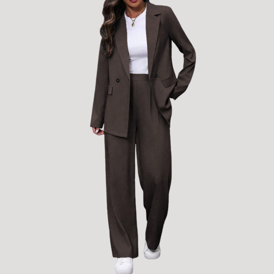 Hosenanzug Damen Zweireihig Tailliert mit Wide Leg Hose