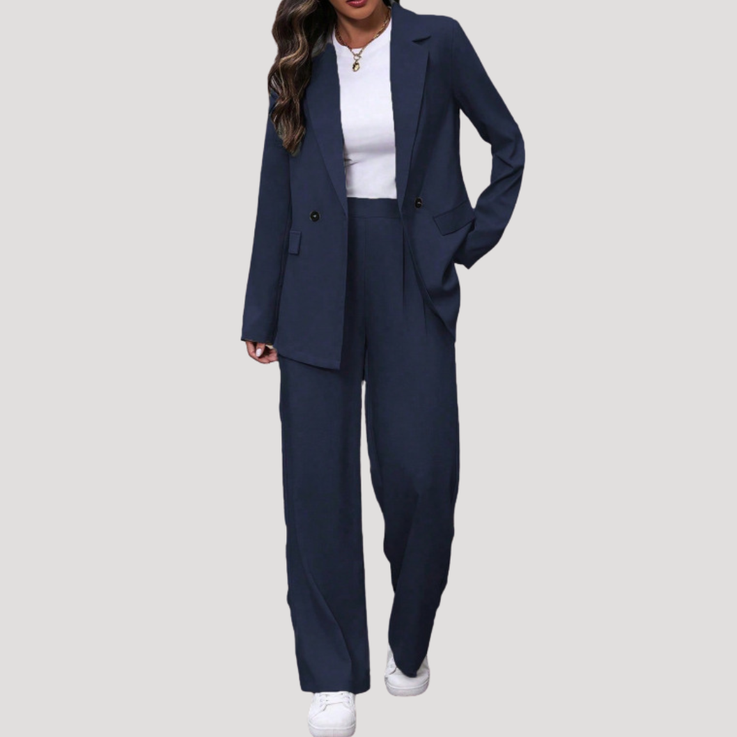 Hosenanzug Damen Zweireihig Tailliert mit Wide Leg Hose