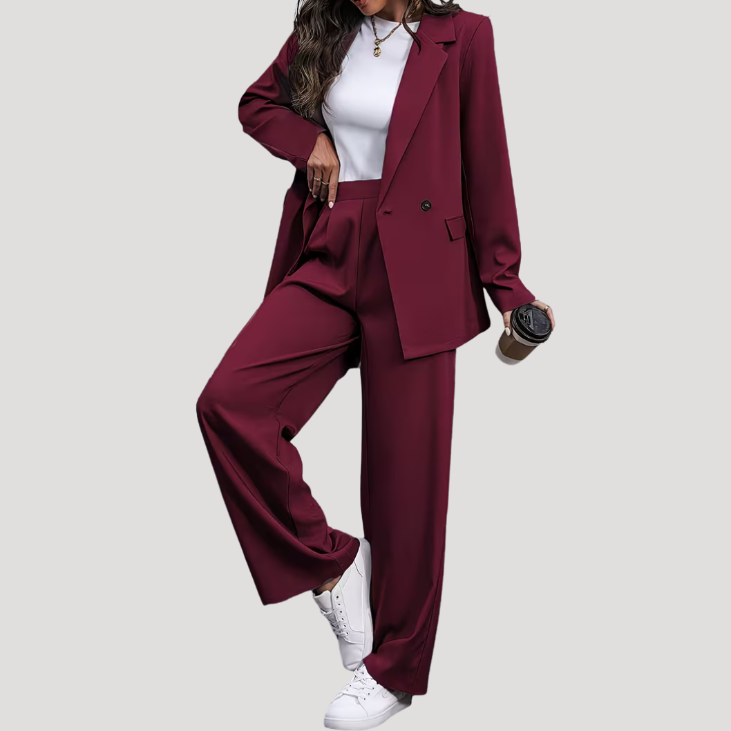 Hosenanzug Damen Zweireihig Tailliert mit Wide Leg Hose