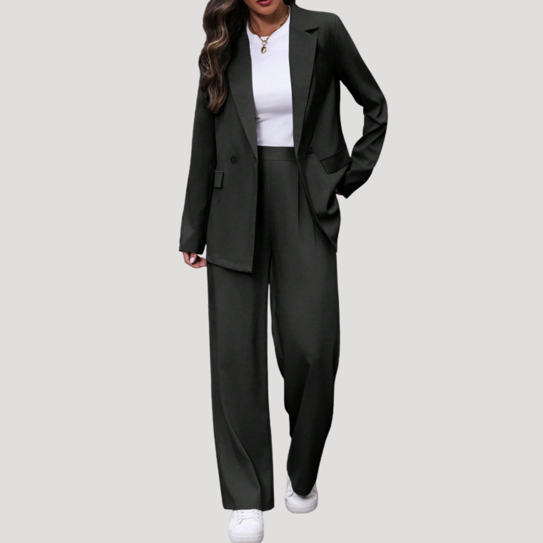 Hosenanzug Damen Zweireihig Tailliert mit Wide Leg Hose