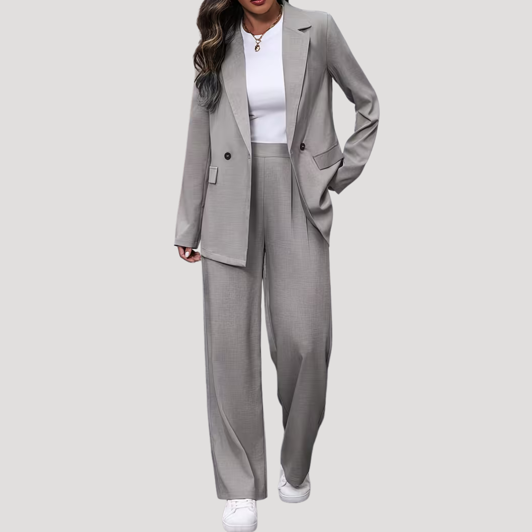 Hosenanzug Damen Zweireihig Tailliert mit Wide Leg Hose
