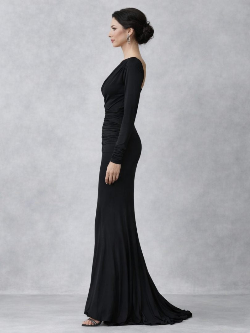Samtkleid mit asymmetrischem Ausschnitt und Raffungen für Damen