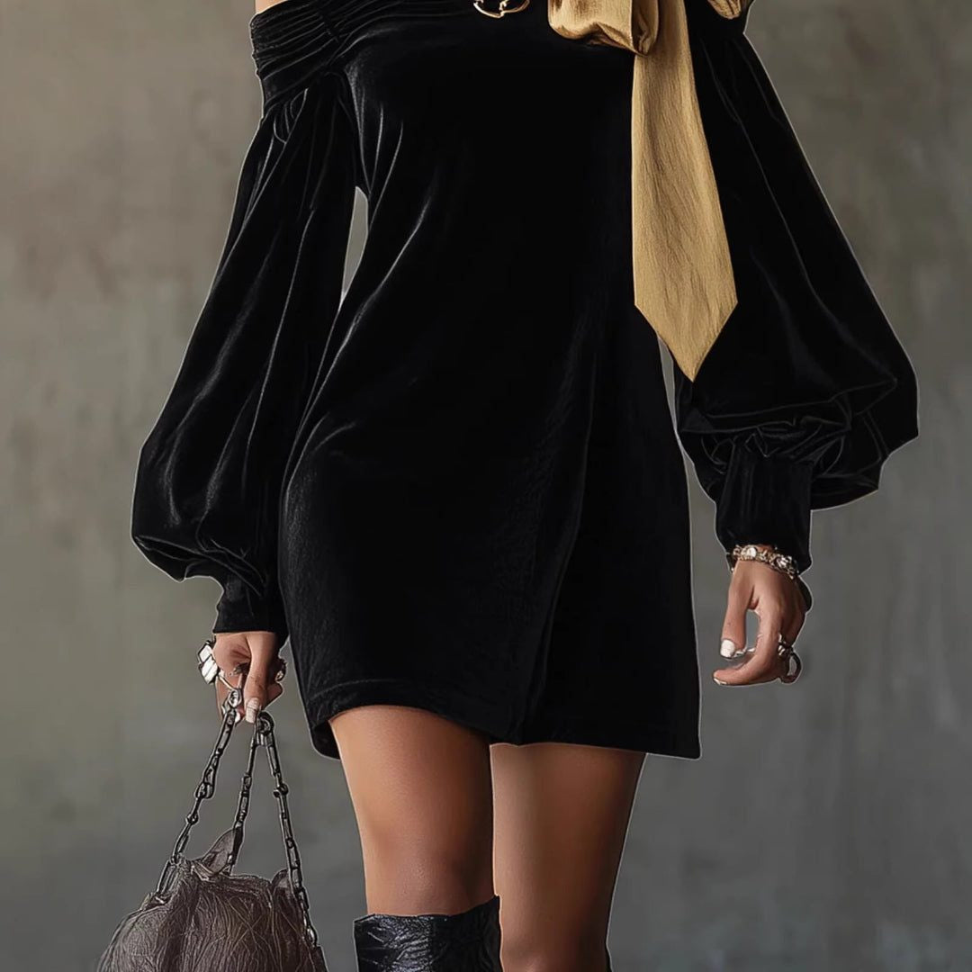 Samtkleid mit Puffärmeln und schulterfreiem Schnitt für Damen