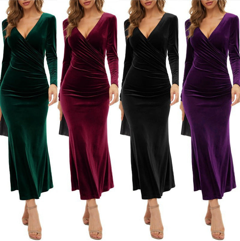 Samtkleid mit Wickeloptik und V-Ausschnitt für Damen