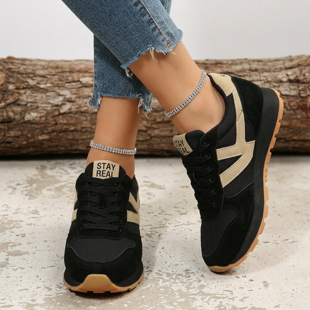 Sneaker mit Kontrasteinsätzen und Schnürung für Damen