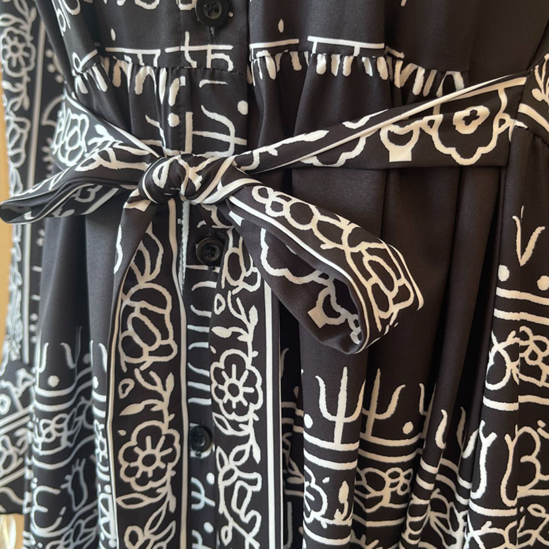 Damen Maxikleid mit Ornament-Print, Bindegürtel und Volantsaum, Ansicht 7