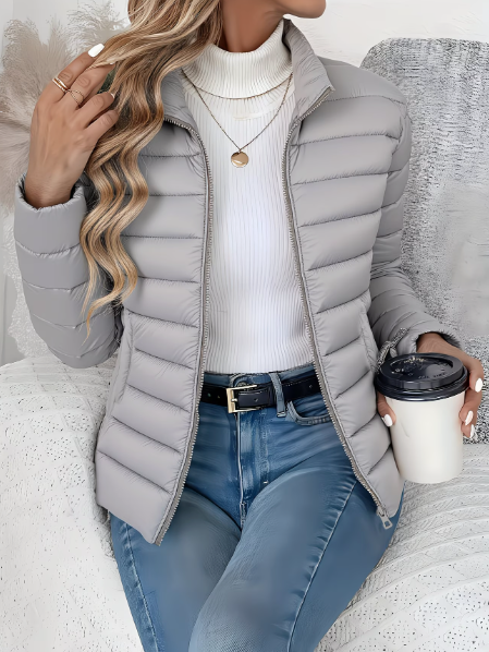Steppjacke mit schmalem Schnitt und hohem Kragen für Damen in Grau - Ansicht 5