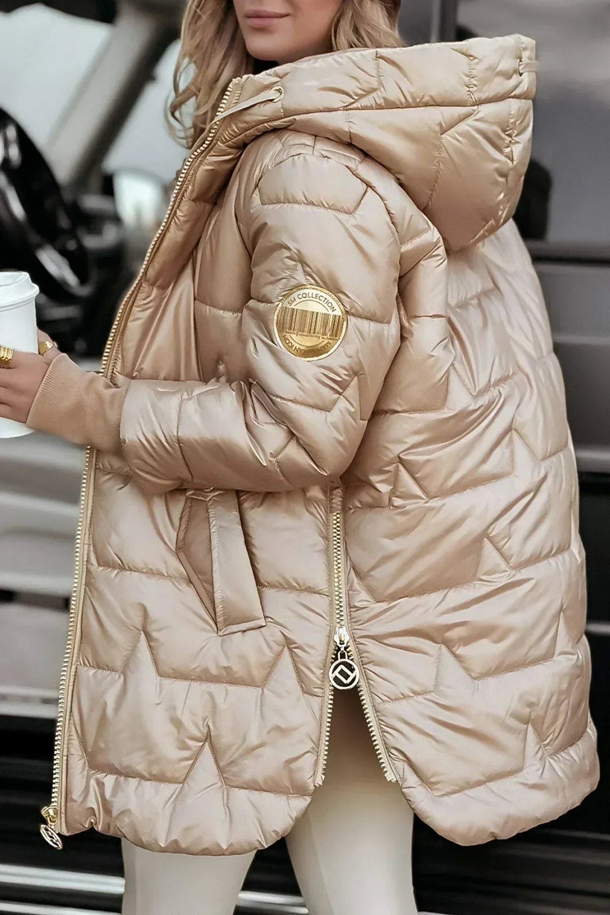 Steppjacke mit tiefer Kapuze und längerem Schnitt für Damen - Ansicht 4