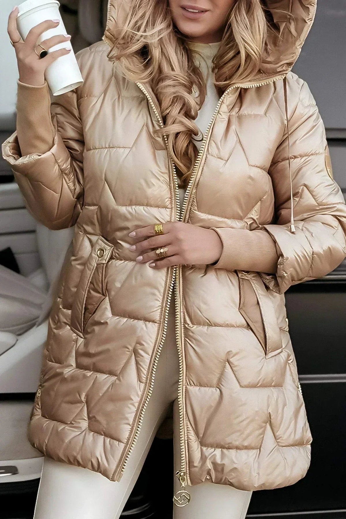 Steppjacke mit tiefer Kapuze und längerem Schnitt für Damen - Ansicht 5
