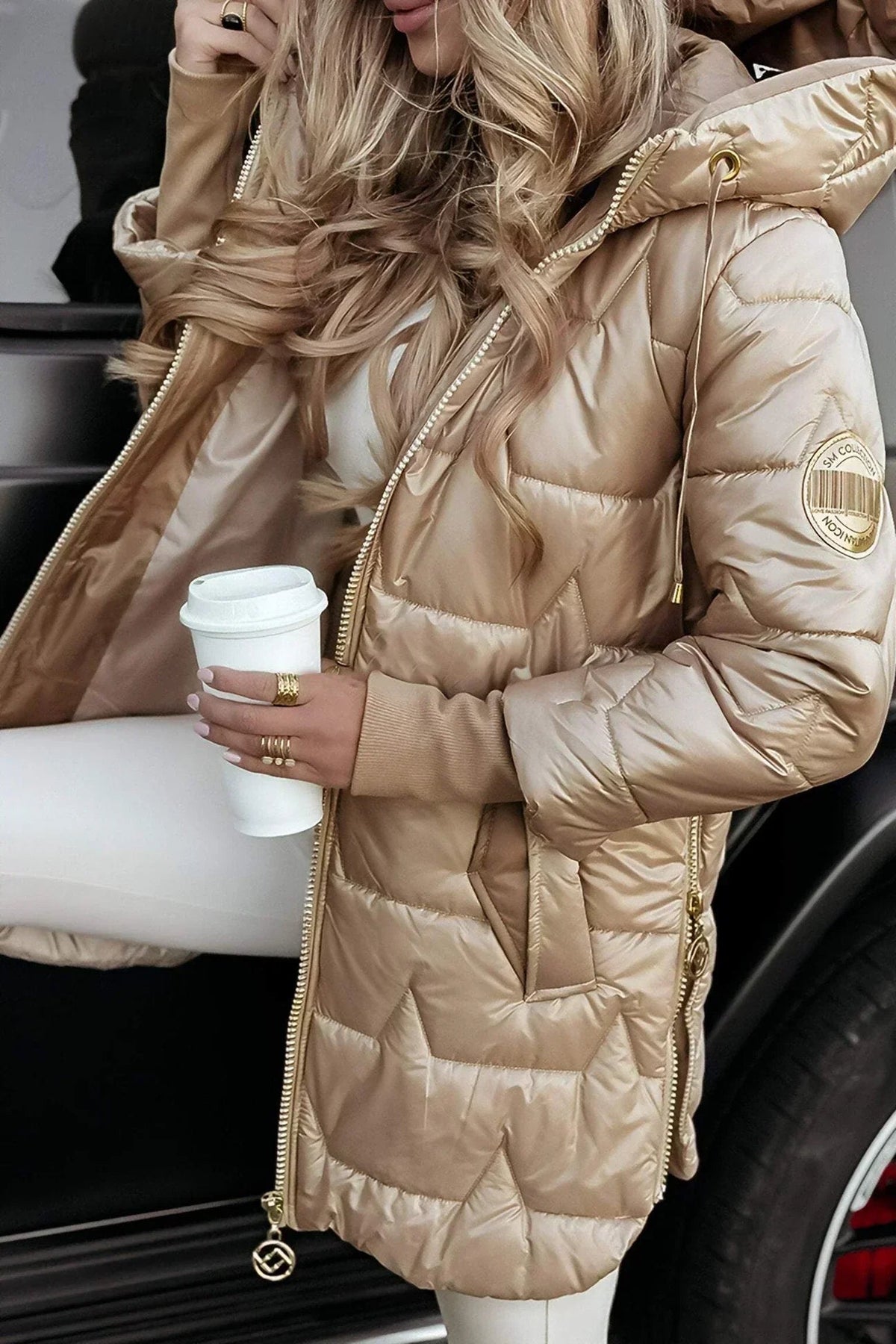 Steppjacke mit tiefer Kapuze und längerem Schnitt für Damen - Ansicht 6