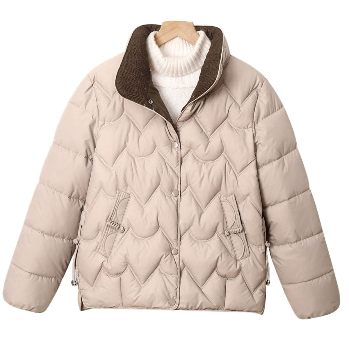 Steppjacke kurz mit Bogensteppung und Stehkragen für Damen in Khaki - Ansicht 5