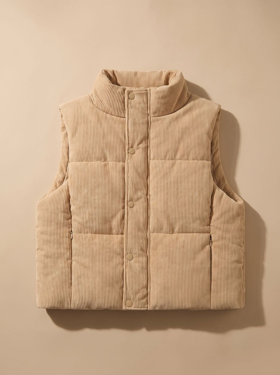 Steppweste mit Cordstruktur und Stehkragen für Damen in Khaki - Ansicht 6