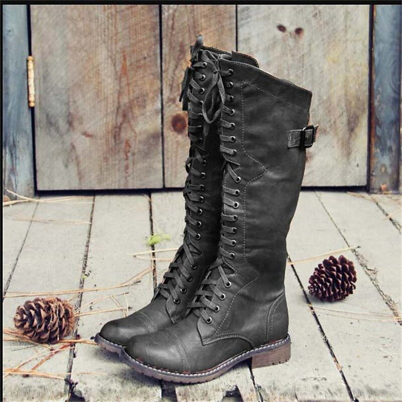 Hohe Stiefel mit Schnürung und Profilsohle für Damen in Schwarz - Ansicht 3