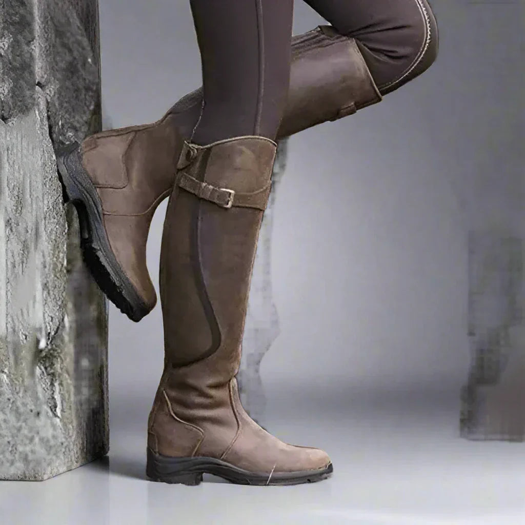 Kniehohe Stiefel mit Rückenzip und Zierschnalle für Damen - Ansicht 4