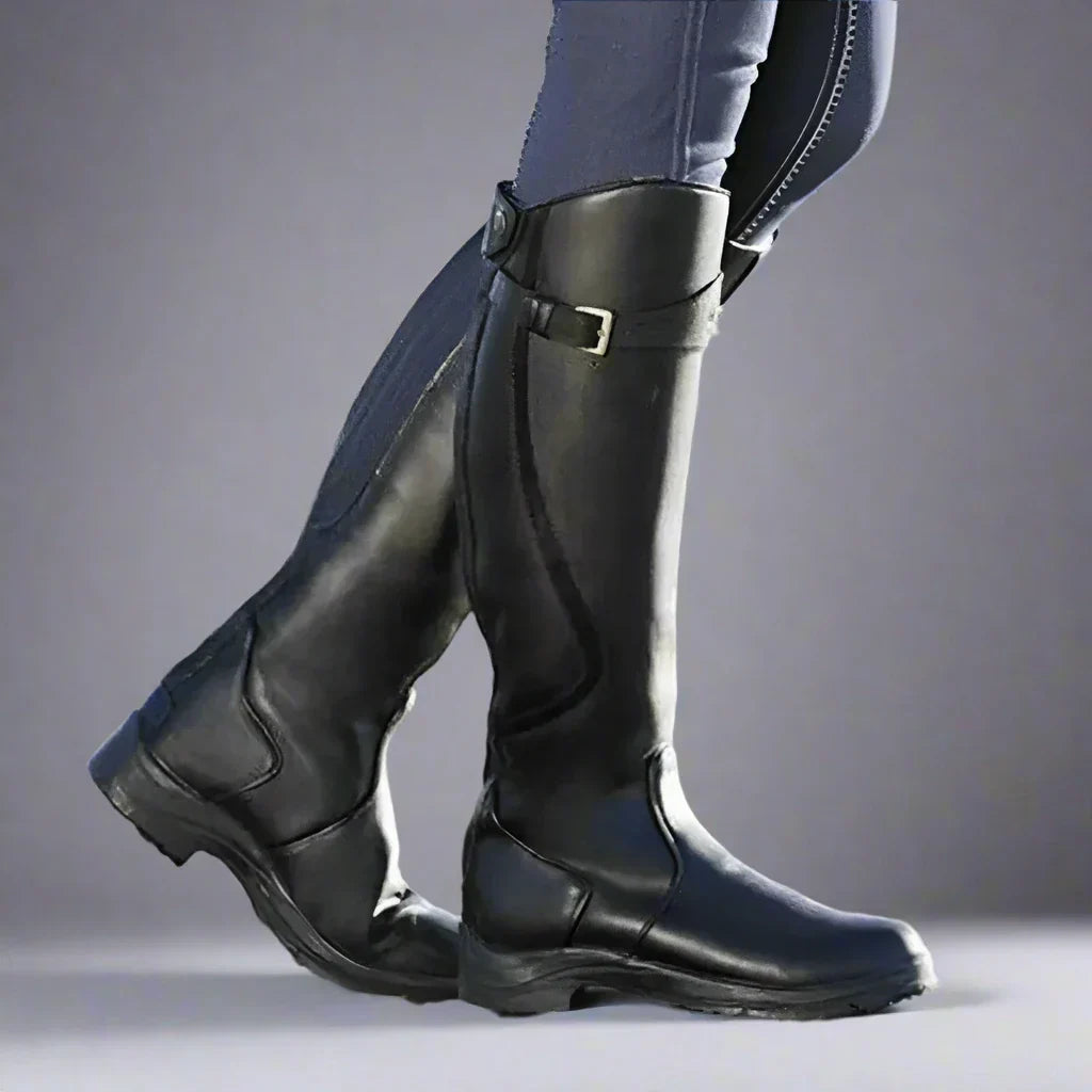 Kniehohe Stiefel mit Rückenzip und Zierschnalle für Damen - Ansicht 5