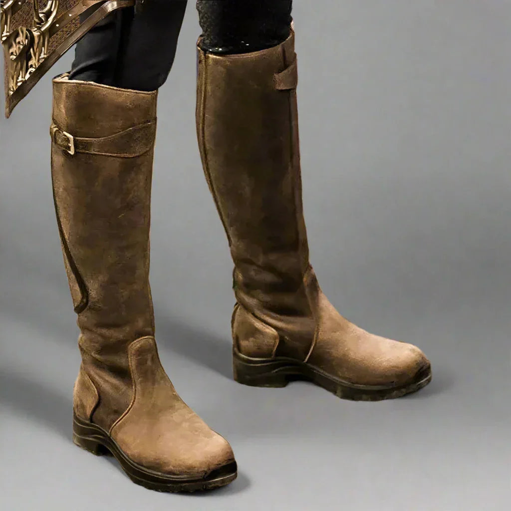 Kniehohe Stiefel mit Rückenzip und Zierschnalle für Damen - Ansicht 7