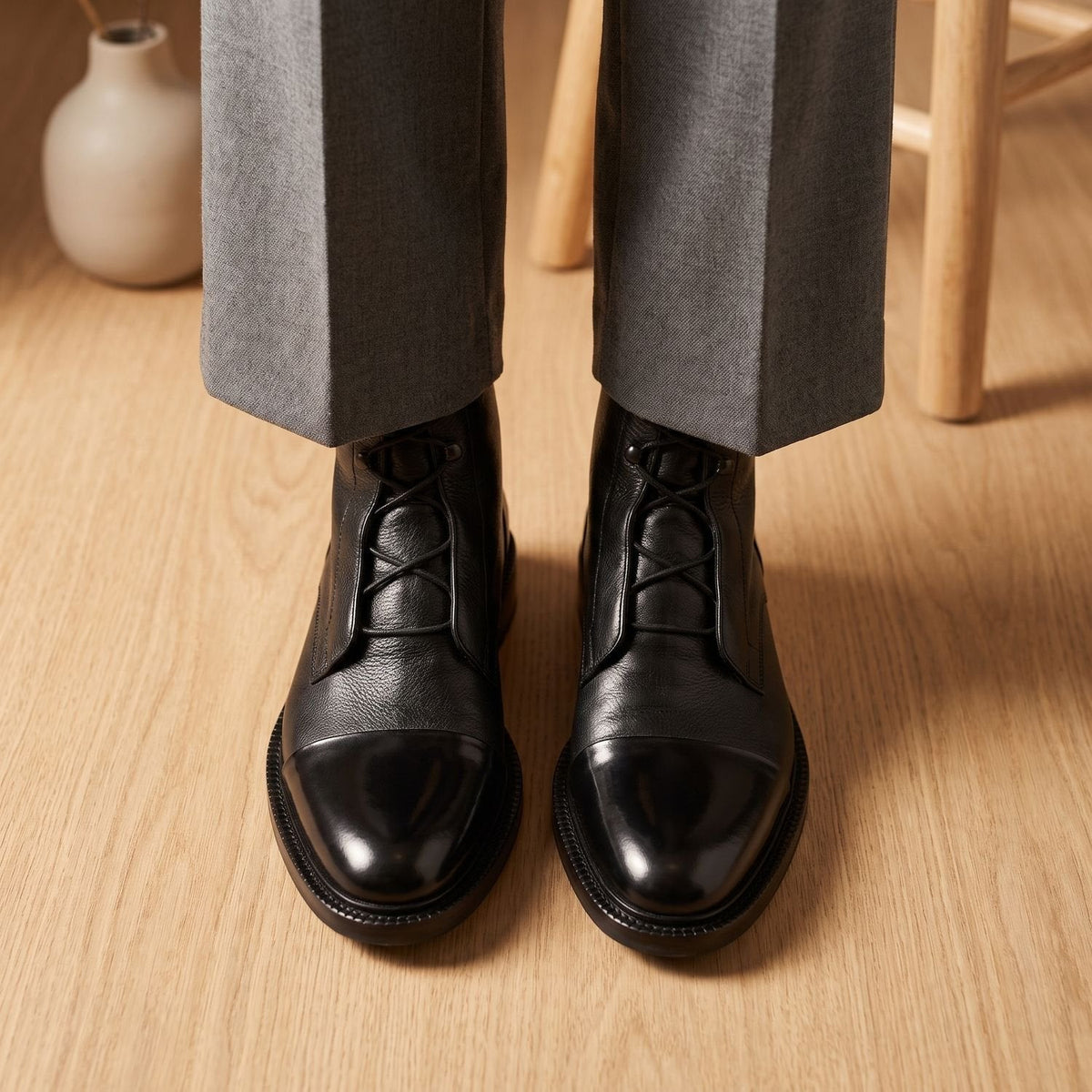 Stiefeletten Damen aus Kunstleder mit Baumwollfutter und Schnürung