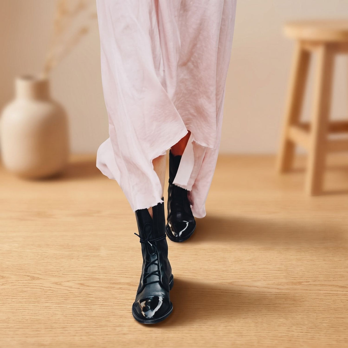 Stiefeletten Damen aus Kunstleder mit Baumwollfutter und Schnürung