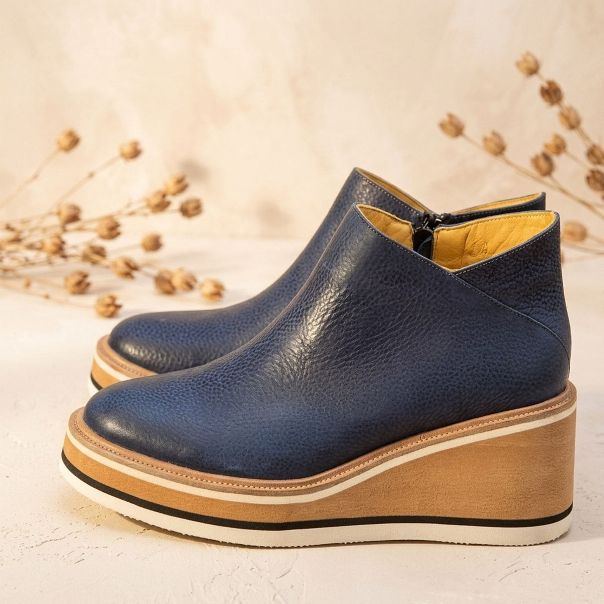 Stiefeletten Damen aus Kunstleder mit Keilabsatz und Plateau