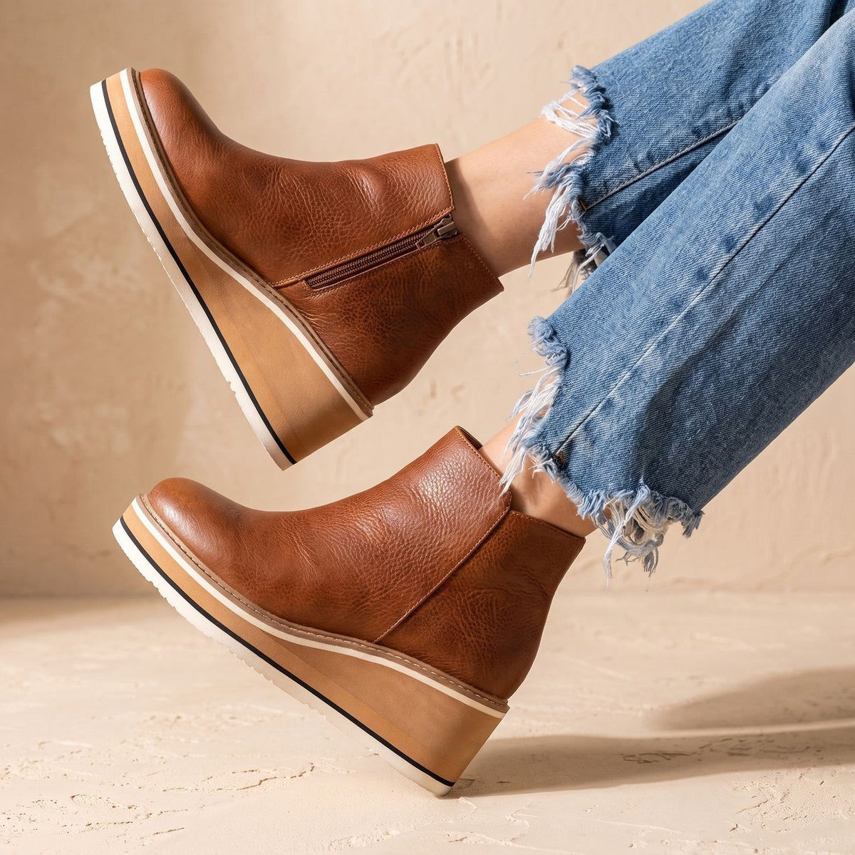 Stiefeletten Damen aus Kunstleder mit Keilabsatz und Plateau
