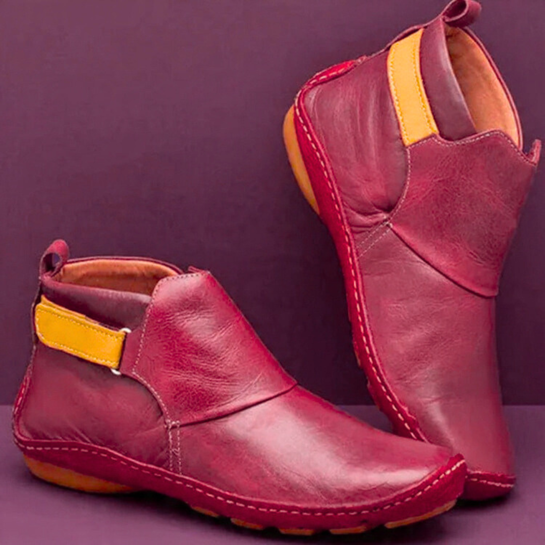 Stiefeletten mit Vintage-Ziernähten und flachem Absatz für Damen in Rot - Ansicht 7