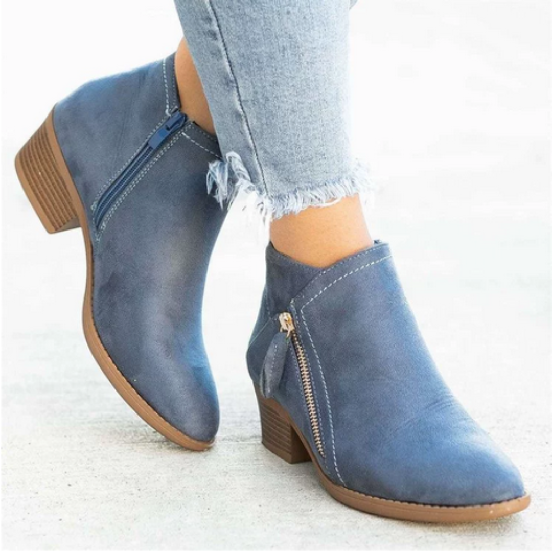 Stiefeletten mit Blockabsatz und seitlichem Zipper für Damen
