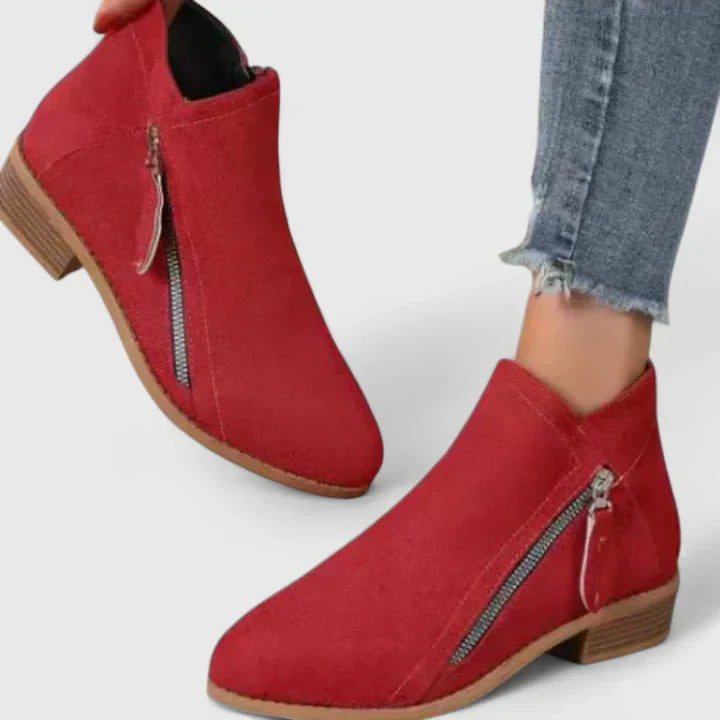 Stiefeletten mit Blockabsatz und seitlichem Zipper für Damen in Rot - Ansicht 6