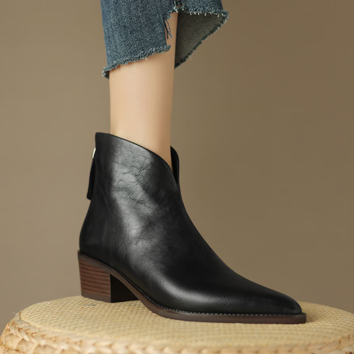 Spitze Stiefeletten mit niedrigem Absatz und Reißverschluss für Damen - Ansicht 8