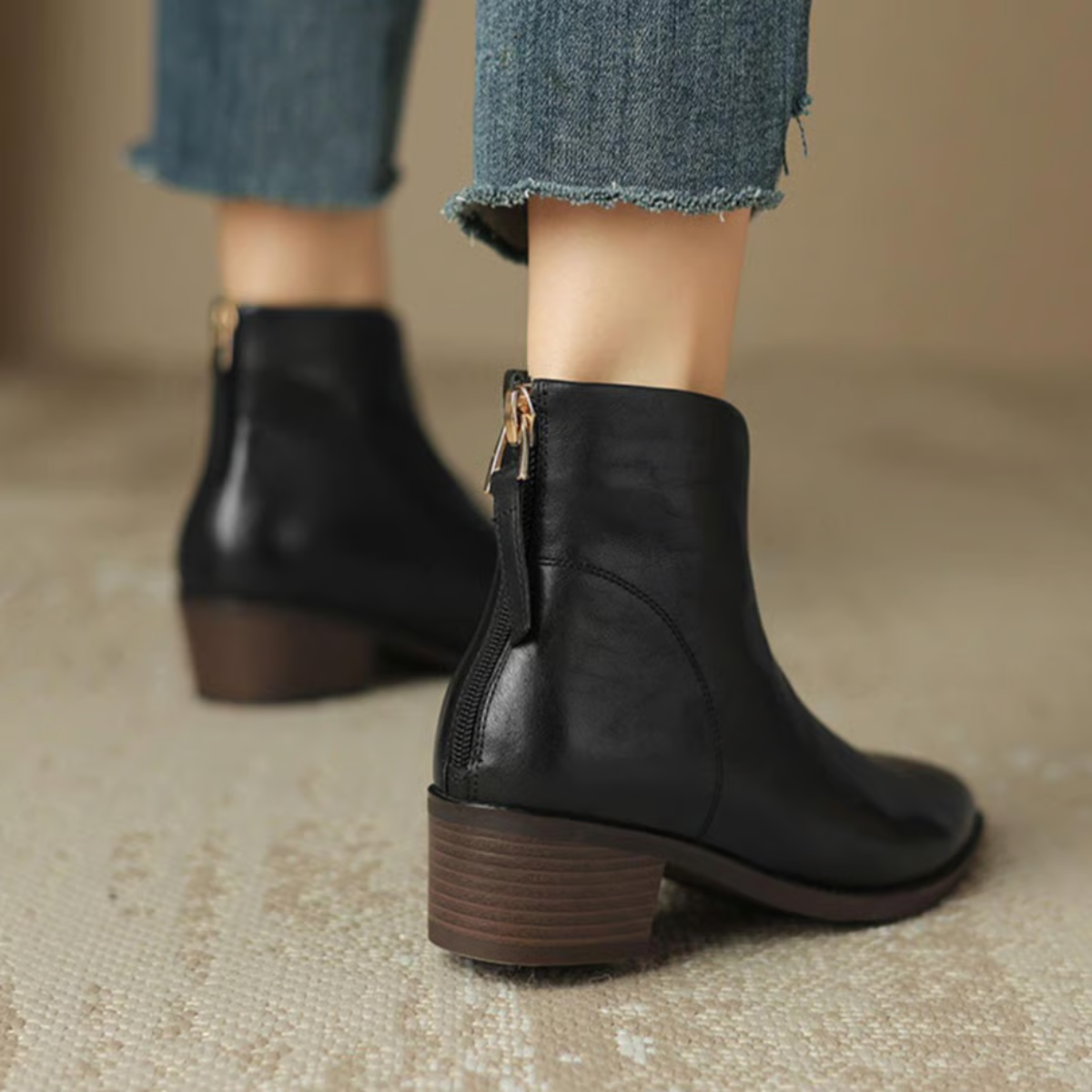 Spitze Stiefeletten mit niedrigem Absatz und Reißverschluss für Damen - Ansicht 9