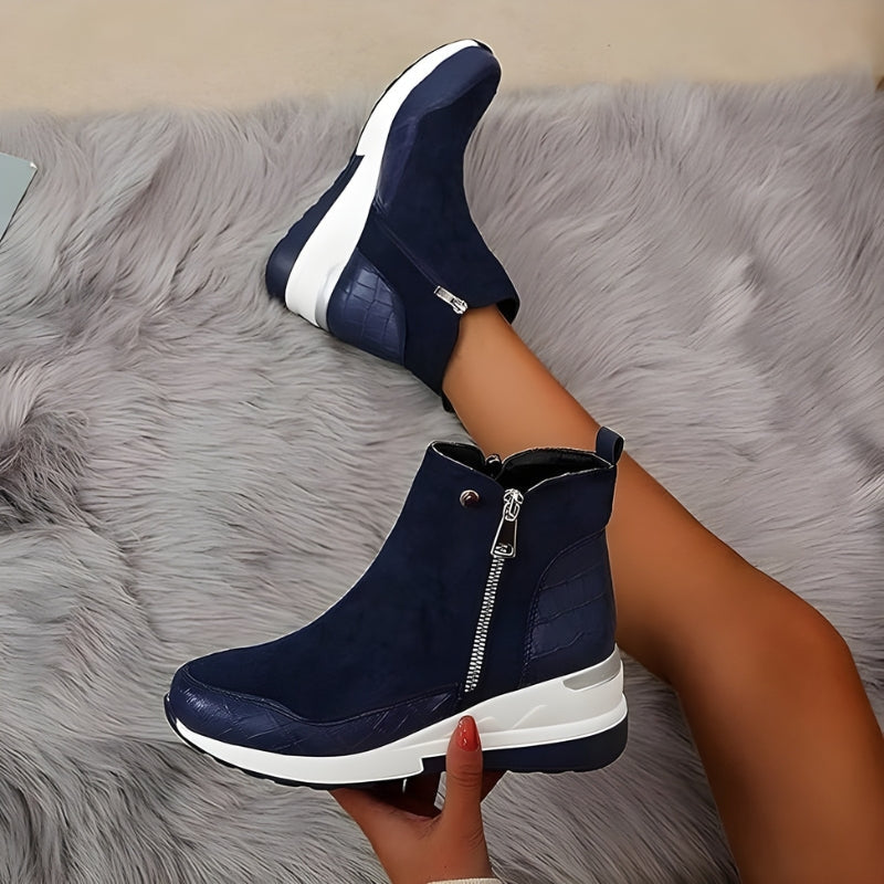 Stiefeletten in Leder-Optik mit Reißverschluss für Damen in Blau