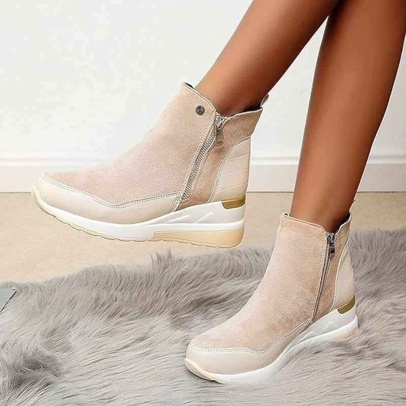 Stiefeletten in Leder-Optik mit Reißverschluss für Damen in Beige - Ansicht 2