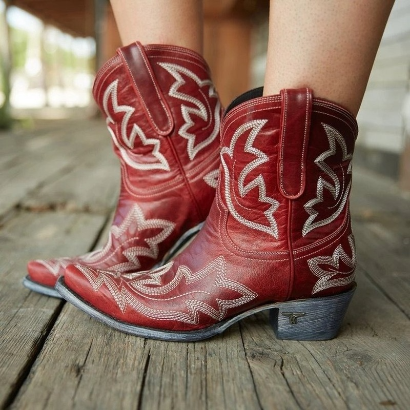Stiefeletten im Westernstil mit Stickerei und Absatz für Damen in Rot - Ansicht 5
