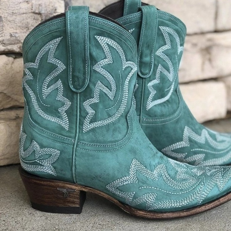 Stiefeletten im Westernstil mit Stickerei und Absatz für Damen in Grün - Ansicht 6