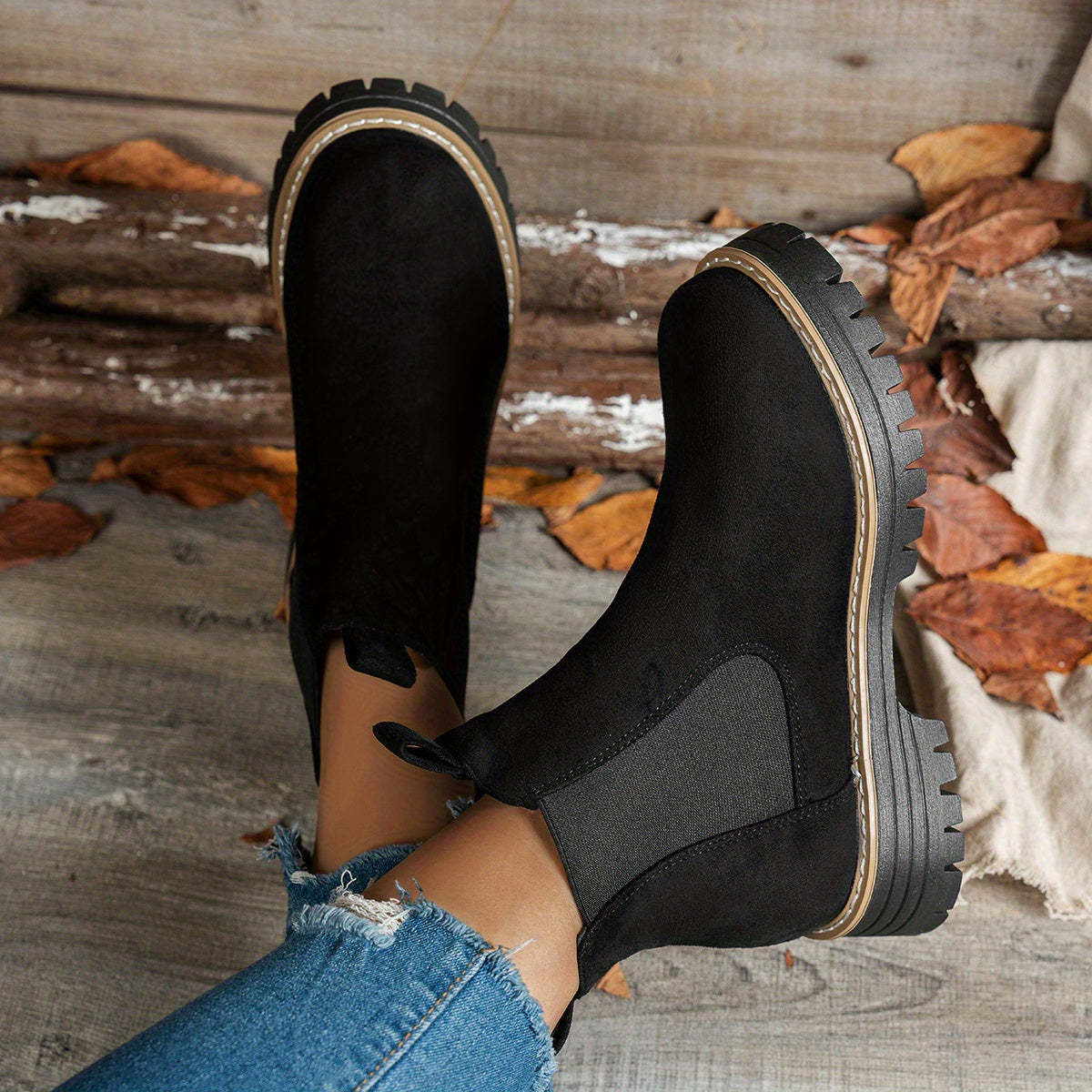Stiefeletten Damen Chelsea mit Plateausohle und Blockabsatz