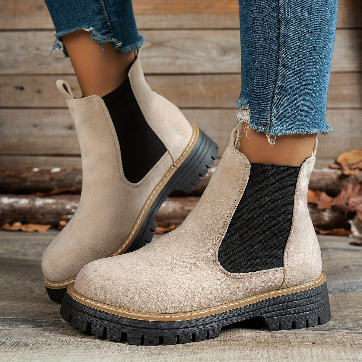 Stiefeletten Damen Chelsea mit Plateausohle und Blockabsatz