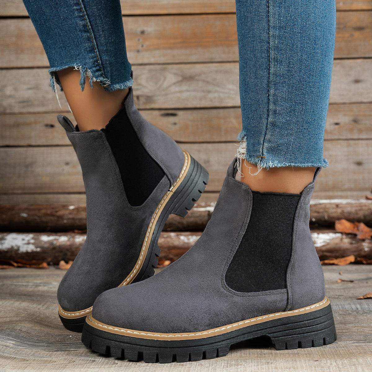 Stiefeletten Damen Chelsea mit Plateausohle und Blockabsatz