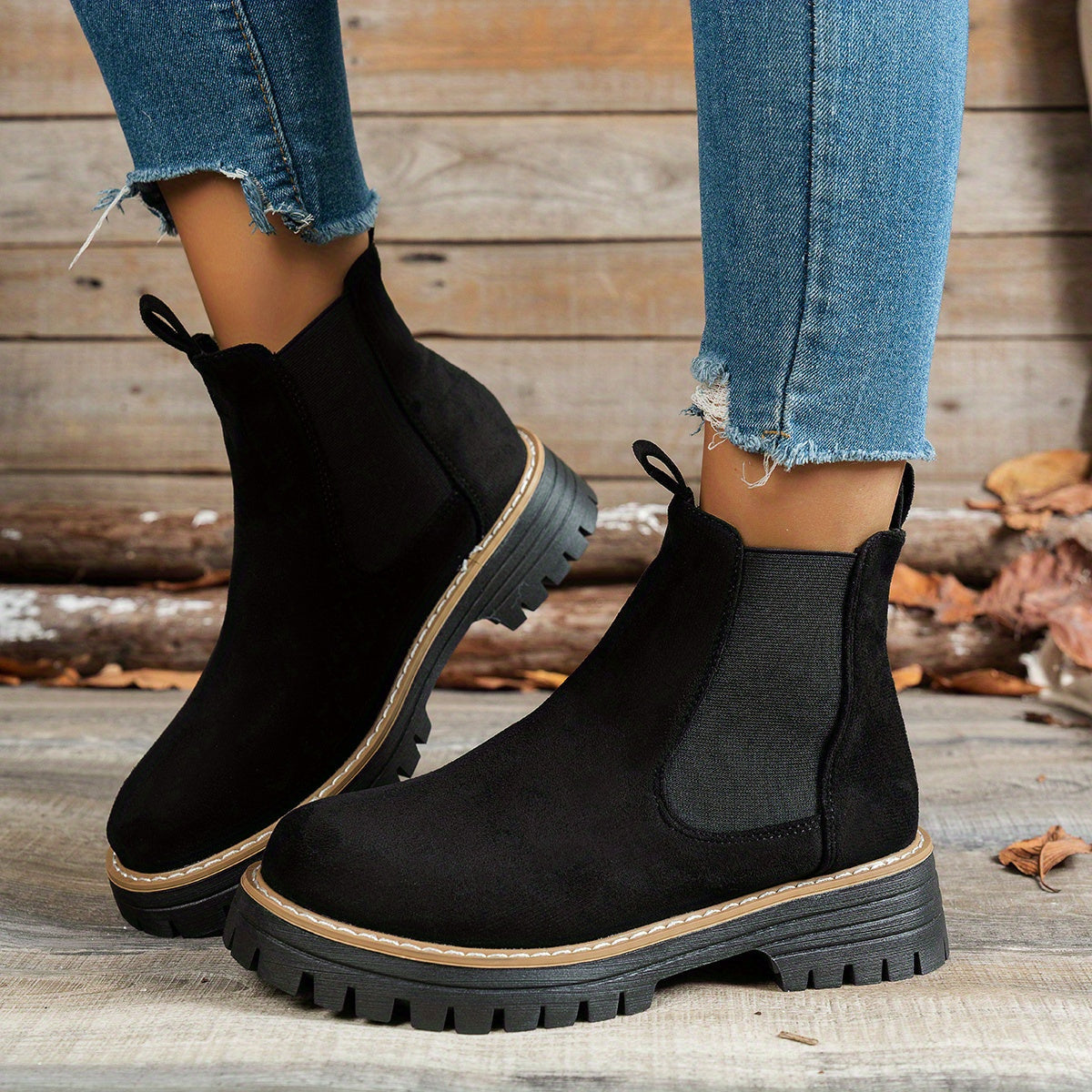 Stiefeletten Damen Chelsea mit Plateausohle und Blockabsatz