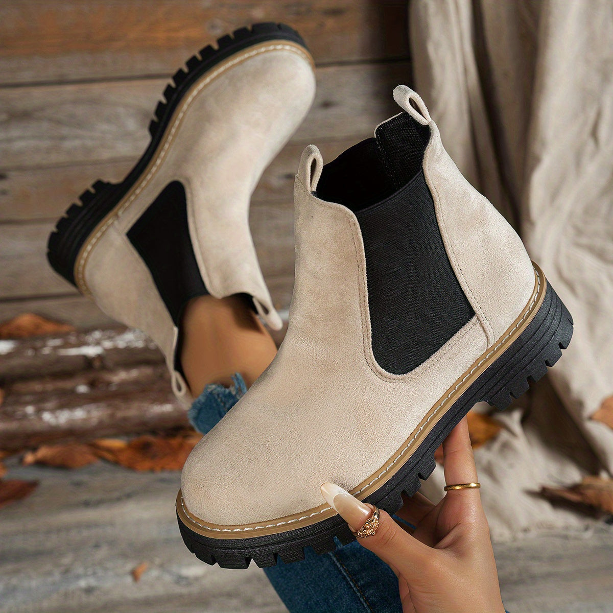 Stiefeletten Damen Chelsea mit Plateausohle und Blockabsatz