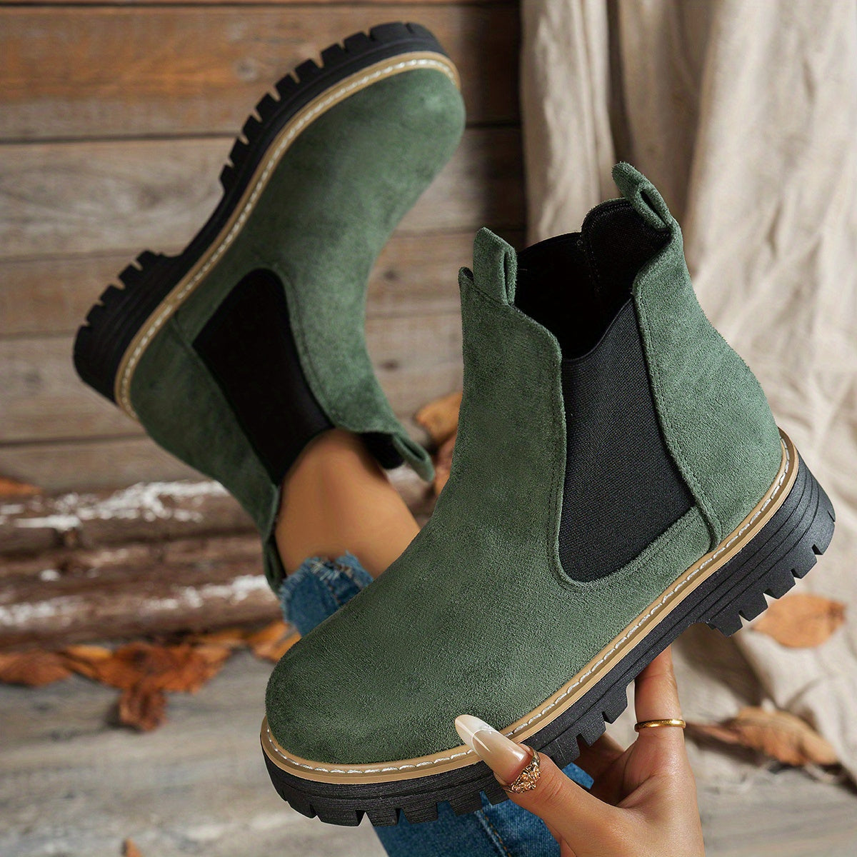 Stiefeletten Damen Chelsea mit Plateausohle und Blockabsatz