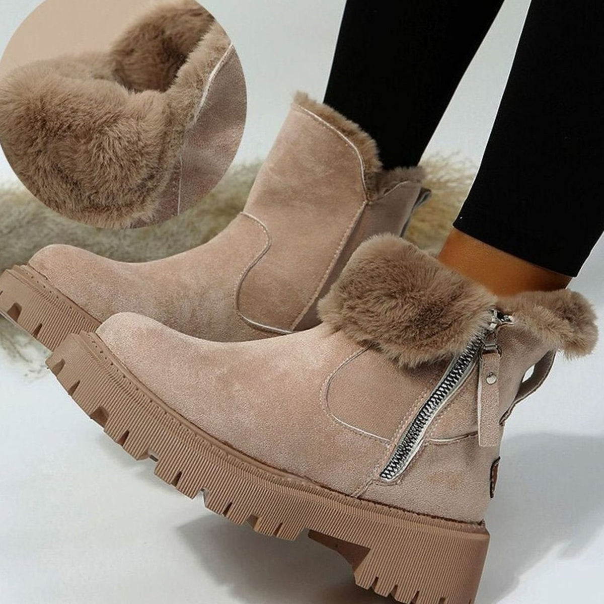 Gefütterte Stiefeletten Damen in Wildleder-Optik mit Reißverschluss