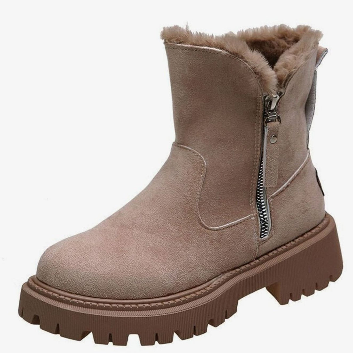 Gefütterte Stiefeletten Damen in Wildleder-Optik mit Reißverschluss